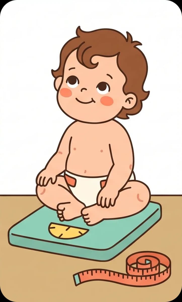 תינוק יושב על משקל, לצידו סרט מדידה כתום